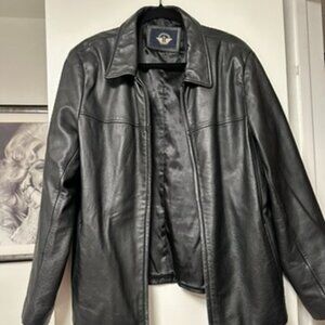 Vintage 1990s Black Leather Jacket, Dockers, Size XL